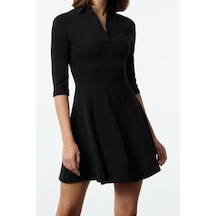 Ersefa Moda Stil Slim Polo Yaka Mini Boy Skater Belden Açılan Örme Elbis Siyah