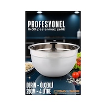 Inox Ölçekli Derin Kase - 28 Cm 4 Litre Karıştırma Kabı Profesyonel 304 Paslanmaz Çelik 721844 Paslanmaz Çelik Gümüş Ve Siyah