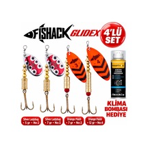 Fishack Glidex 4'lü Döner Kaşık Seti + Klima Bombası - Silver Ladybug 5 Gr No:2 + Silver Ladybug 7 Gr No:3 + Orange Flash 7 Gr No:3 + Orange Flash 12 Gr No:4