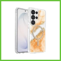 Bezos Onegif Samsung Galaxy S26 Ultra Uyumlu Lotus Simli Magsafe Kapak - Turuncu Dmc