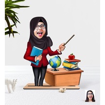 Kişiye Özel Bayan Öğretmen Karikatürlü Ahşap 3D Biblo-7