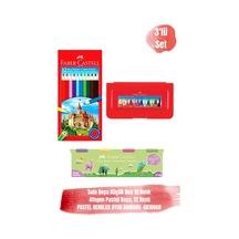 12 Renk Kuru Boya Pastel Boya Ve 4x100 Gr Pastel Renk Oyun Hamuru 3'lü Set