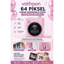 Mini Dijital Kamera 64mp 16x Digital Zoom Retro Vintage 1.4 Ekranlı Video Kamera Taşınabilir Tasarım Pembe Çok Renkli