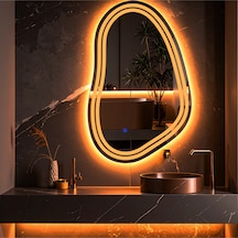 Axira Amber Led'li Lazer Kumlamalı Lavabo & Banyo Aynası Dokunmatik Sensörlü 110 X 70 Cm Turuncu