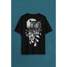 Baykuş Dolunay Owl Sırt Ön Baskılı Oversize Tişört Unisex T-shirt 001