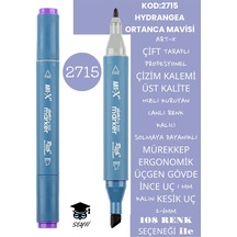 Çift Taraflı Profesyonel Çizim Kalemi Kalıcı Mürekkep Üçgen Gövde İnce Uç 1 Mm Kesik Uç 2-6mm Sketch 2715-ortanca Mavi
