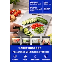 1 Adet Paslanmaz Çelik Mutfak Kesme Tahtası Et Sebze Doğrama Tahtası Gümüş