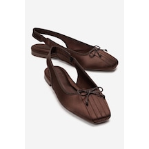 Luvishoes Zelvıa Kahverengi Saten Fiyonklu Arkası Açık Kadın Babet Ayakkabı