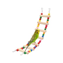 7 Aşamalı Kuş Merdiveni Köprüsü 34x8cm Doğal Ahşap, Küçük Ve Orta Kuşlar İçin Salıncak Oyuncağı