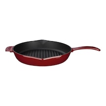 Lava Döküm Yuvarlak Izgara Tava Döküm Demir Yekpare Saplı Konkav Taban 12mm. Çap Ø 28cm. Bordo