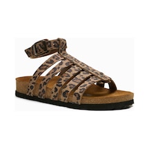 Comfortfusse Ares - Kadın Ortopedik Hakiki Deri Sandalet Leopar Baskılı Deri