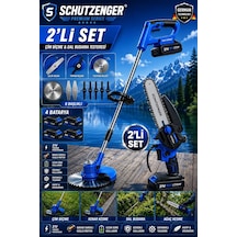 Schutzenger 2030TN 2 Set 4 Batarya Şarjlı Ot Çim Biçme Makinesi Tırpan 7 Başlıklar Ve Şarjlı Budama Testeresi Zinçirli 15cm Pala Mavi