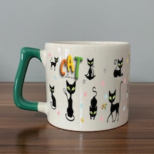 Cat Love Baskılı Yeşil Kulplu D Kupa