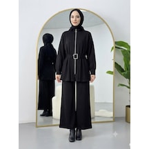 Lovie Moda Loyşa Kemer Detaylı Pantolonlu Takım Siyah