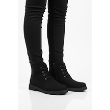 Aspor Siyah Süet Bağcıklı Fermuarlı Kadın Topuklu Bot Çok Renkli