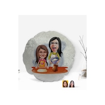 Kişiye Özel Anne Kız Karikatürlü Yuvarlak Dekoratif Kırlent Yastı (505549217)
