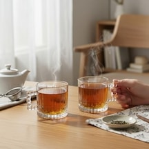 2 Adet Çay Kahve Kupası Kulplu Cam Bardak Çay Bardağı 280 Ml Aeropress