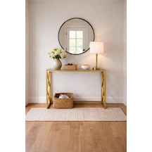Lina Metal Dresuar - 4mm Füme Temperli Camlı Antre Konsolu 100x30x80 Cm Gold