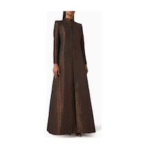 Apple Wang Özgün Şekliyle Uzun Modern Abaya Şıklığı Ve Yılan Derisi Dokusu İle Elegan Tarz Koyu Kahverengi