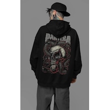 Sevbano Pantera Baskılı Unisex Oversize Müzik Grubu Hoodie Siyah