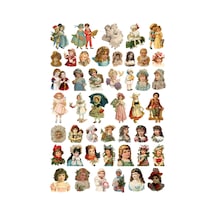 46 Adet Vintage Art Sanat Sticker Seti - Etiket Seti Scrapbook Bullet Journal Çok Renkli