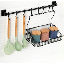 Vidasız Montaj Duvar Rayı 8li Askı(45cm) Ve Sepet 30 cm
