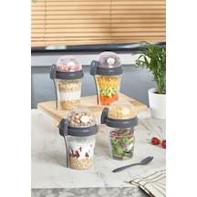 4 Adet Taşınabilir Kaşıklı Yoğurt Kabı 600 Ml + 200 Ml Saklama Haznesi Taşınabilir Beslenme Kabı Şeffaf