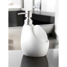 Seramik Mat Beyaz Süngerli Banyo Mutfak Sıvı Sabunluk 500ml Bulaşık Deterjanlık Beyaz