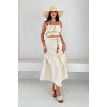 Asprin Fashion Kat Bluz Etek Takım Ekru Beyaz