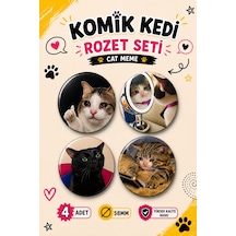 Mashspot Komik Kedi Rozet Seti 4'lü 1, 58 Mm Cat Meme Rozetleri, Çanta Ve Kıyafet Rozeti Çok Renkli
