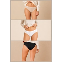Loule Kadın 3'lü Modal Pamuklu Bikini Külot Siyah Beyaz Ten Siyah - Beyaz - Ten