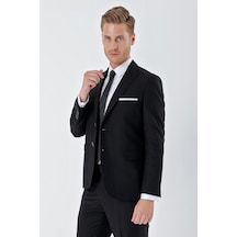 İmza Siyah Gabardin Kırlangıç Yaka 6 Drop Slim Fit Dar Kesim Basic Takım Elbise 1001245011 Siyah