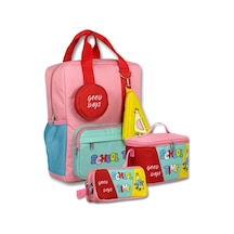 Ümit Çanta Kız Çocuk School Time Baskılı Üçlü İlkokul Okul Çanta Seti - Setumt6069a Pembe - Yeşil