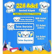 Sevimli Köpek Temalı Okul Kreş Kişiye Özel İsim Etiket Seti - Model 382 Çok Renkli