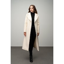 Olcay Çıt Çıt Kapamalı Belden Bağlamalı Exclusive Kaban Ekru 3057
