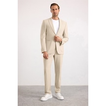 Süvari Bej Slim Mono Yaka Düz Armürlü Torba Cep 6 Drop Takım Elbise Tk1006900396-bj3
