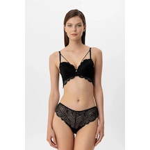 Pierre Cardin Lingerie Kadın İpli Detaylı Milan Push Up Dantelli Sütyen Takım Siyah
