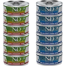N&D Tavuklu ve Narlı Konserve Yavru Kedi Maması 6 x 70 G + N&D Morina Balıklı Karidesli Balkabaklı Konserve Yavru Kedi Maması 6 x 70 G
