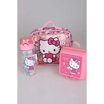 Yeni Sezon Lisanslı Hello Kıtty'nın Pırıltılı Dünyası Özel Koleksiyon Beslenme Çantası 500 ML Matara ve Beslenme Kabı Yemek Seti
