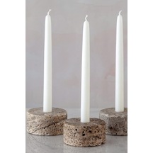 Traverten Mermer Şamdan Mumluk 3lü Set Silver Dark Çok Renkli