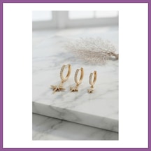 Bezos Gold Renk Kutup Yıldız Model 3 Lü Küpe Seti Rengaren