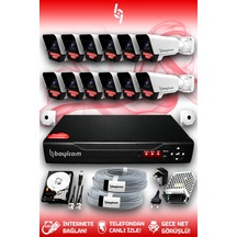 Bayicam 12 Kameralı Süper 12 Dış Kamera Set 1 TB 5 MP 2K Net Gece Görüşlü Güvenlik Kamerası Sistemi