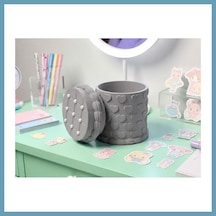 Bezos 3d Baskı Kabartma Kalp Desenli Kapaklı Kalemlik - Masaüstü Organizer - Gri Mbt06