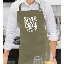 BK Gift Profesyonel Super Chef Tasarımlı Haki Yeşil Mutfak Önlüğü