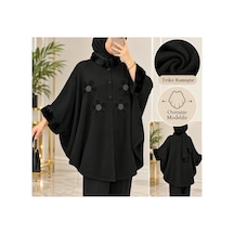 Genel Markalar Novea Scarf Çiçek İşlemeli Kürklü Triko Panço Siyah - 936043526 Siyah