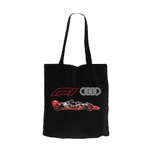 F1 Audi Logo Car Siyah Kanvas Bez Çanta Siyah