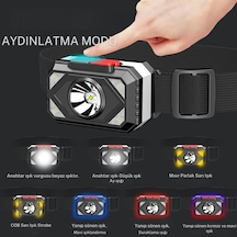 Su Geçirmez 7 Farklı Işık Moduna Sahip 800 Mah Lityum Pilli Kafa Feneri Siyah