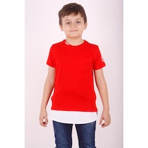 Toontoy Kids Toontoy Erkek Çocuk Baskılı Bisiklet Yaka Kısa Kollu Tek Cepli Tişört - Garnili Kırmızı