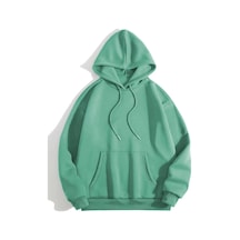 Erkek Düz Kapüşonlu Sweat - Mint Yeşili 001
