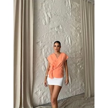 Yandan Bağlama Detaylı Kolsuz Bluz - Somon Somon